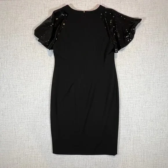 Calvin Klein Sequin-Sleeve Midi Sheath Dress Women's 12 - Picture 4 of 8